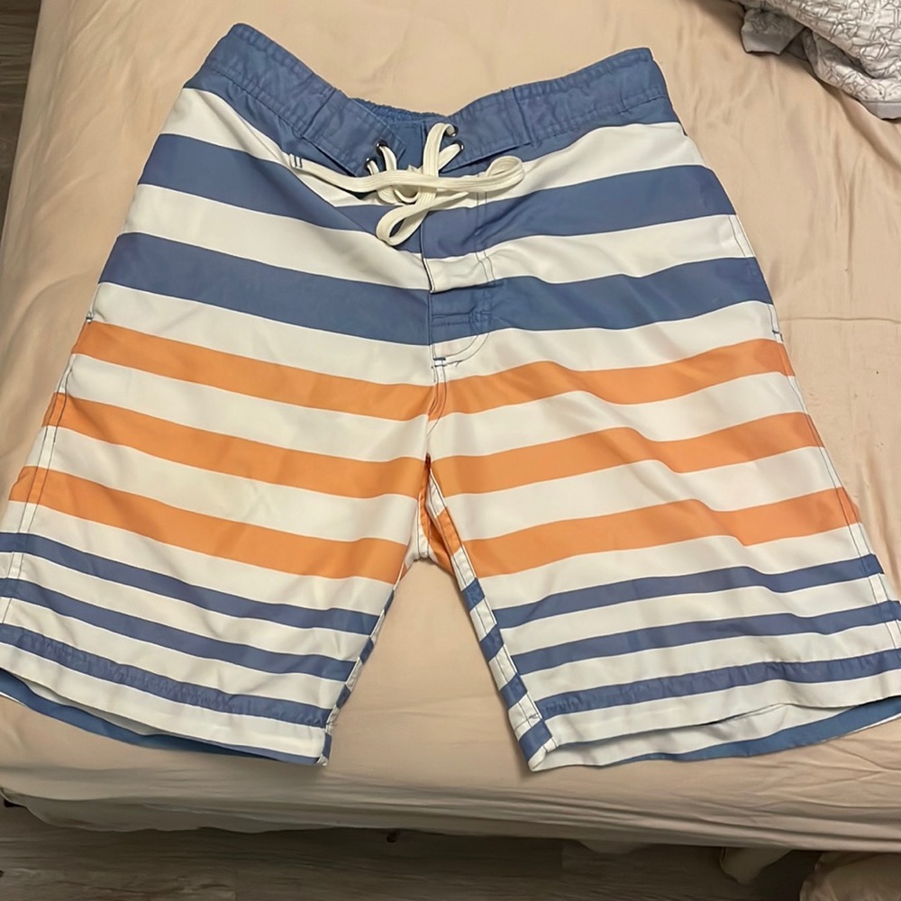 Merona swim trunks - small- striped blue white orange - only worn a few times!